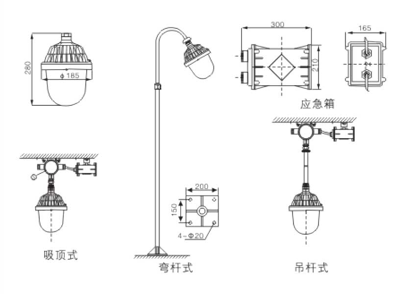 BPC8720防爆平台灯安装示意图