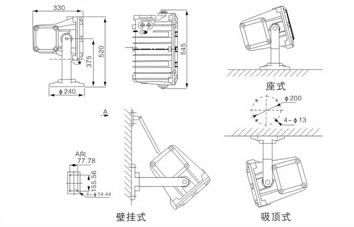 BFC8100外场防爆强光泛光灯安装示意图